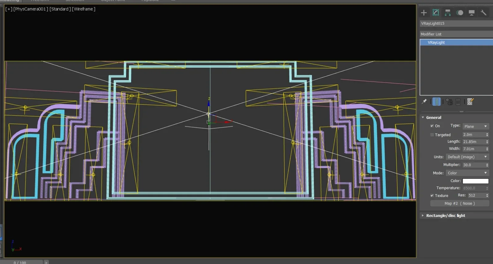 A wireframe stage model used to plan screen content and visual mapping.